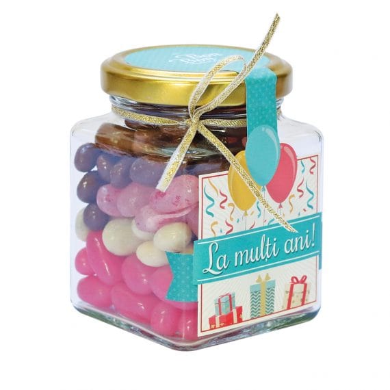 Borcan "La mulți ani!" - zmeură, mare pătrat