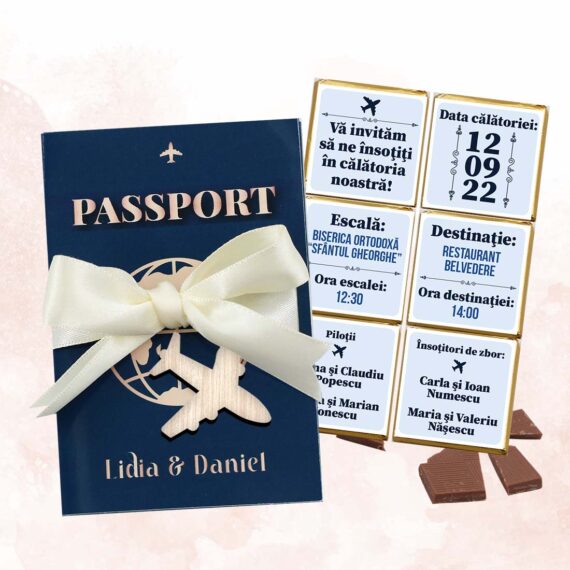Invitație cu 6 mini ciocolățele personalizate
