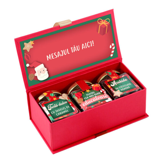 Cutie roșie cadou pentru doamna educatoare/învățătoare, cu mesaj personalizat