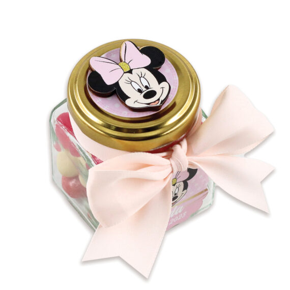 Mărturie Minnie cu decorațiune din lemn pe capac