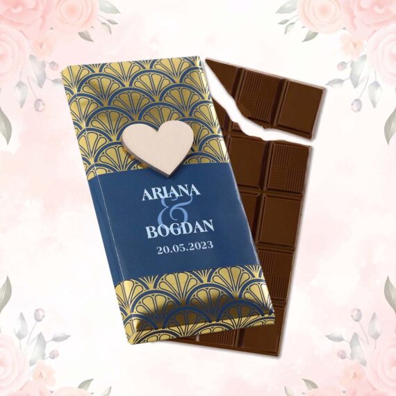 Mărturie tabletă de ciocolată cu folio „Navy blue” și inimă decorativă