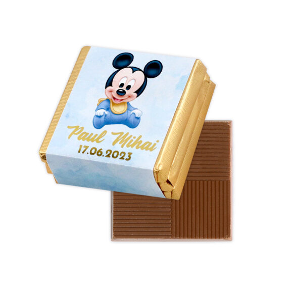 Mărturie pachețel cu 3 mini ciocolățele „Mickey” cu folio auriu