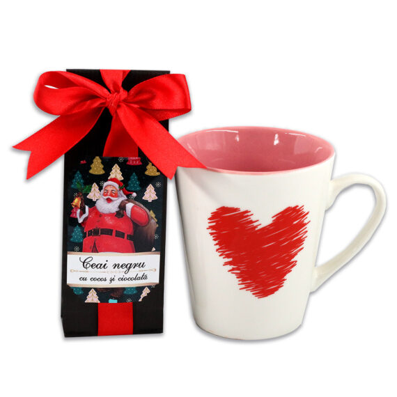 Pachet cadou cană cu ceai negru „Heart”