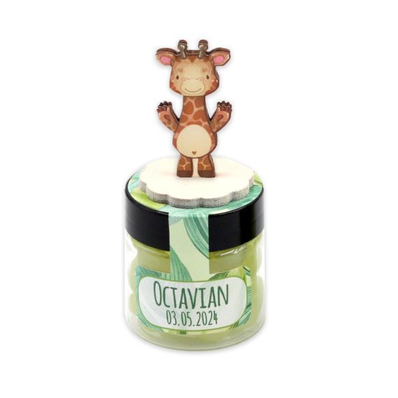 Mărturie cutiuță rotundă cu figurine animăluțe