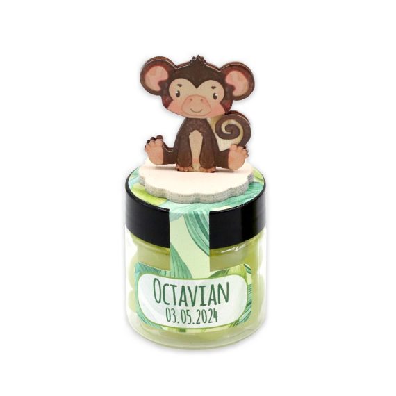 Mărturie cutiuță rotundă cu figurine animăluțe