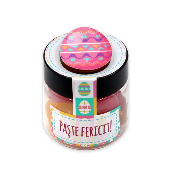 Cutiuță „Paște fericit” cu jelly beans asortate și decorațiune din lemn