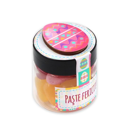 Cutiuță „Paște fericit” cu jelly beans asortate și decorațiune din lemn