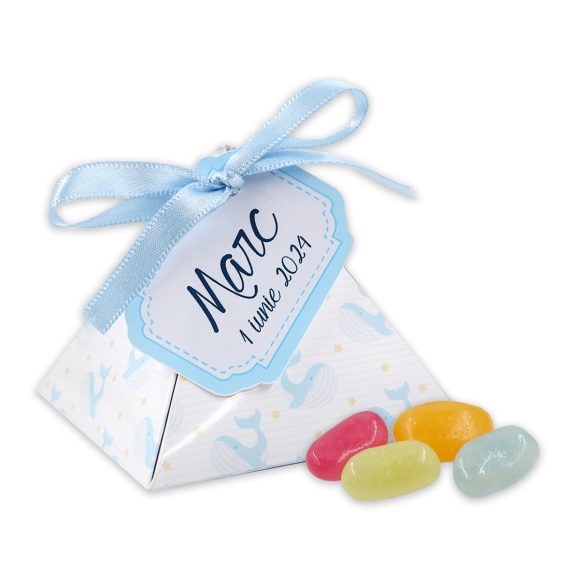 Mărturie cutiuță triunghiulară personalizată „Baby blue”