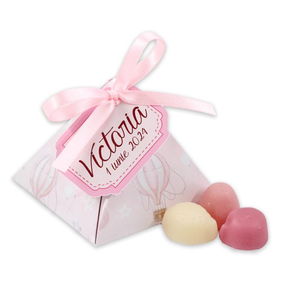 Mărturie cutiuță triunghiulară personalizată „Baloon”