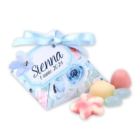 Mărturie cutiuță triunghiulară personalizată „Flowers”
