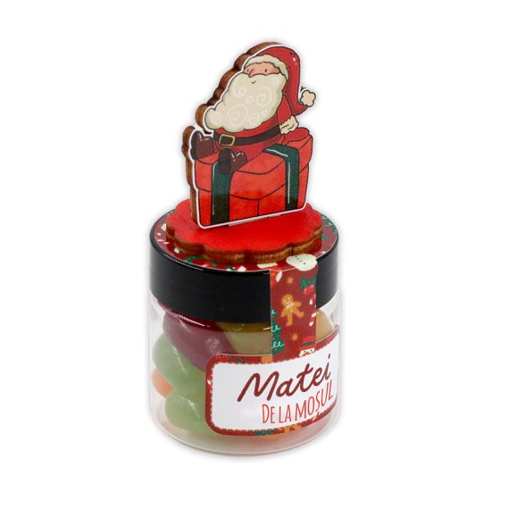 Cutiuță „Cadou de la Moșu” cu figurină din lemn pe capac, personalizată