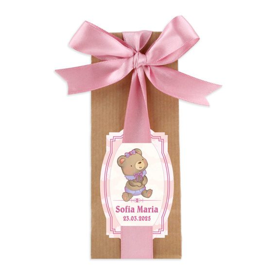 Mărturie pungă cu mix de jeleuri de fructe „Baby bear-girl” 50g (buc)