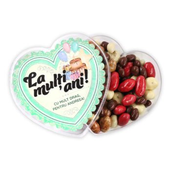 Cutie inimioară „La multi ani” personalizată