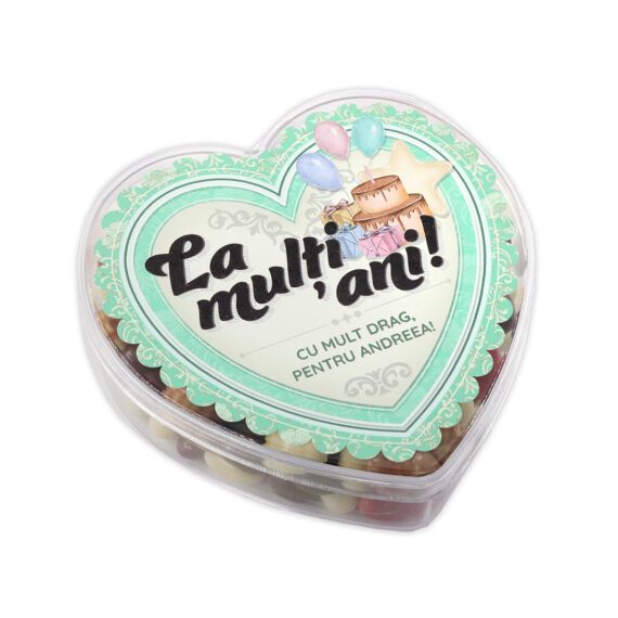 Cutie inimioară „La multi ani” personalizată