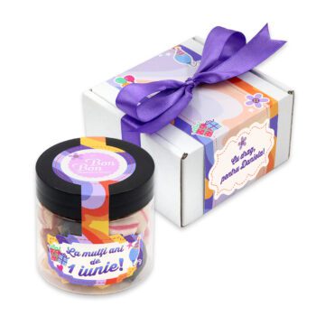 Cutie cadou de 1 iunie cu cutiuță transparentă personalizabilă
