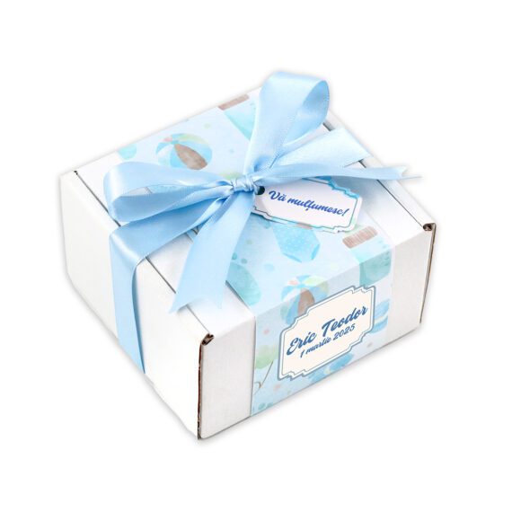 Mărturie cutie mare cu borcan personalizabil -baiat