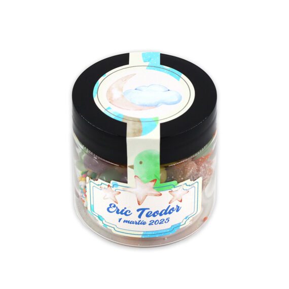 Mărturie cutie mare cu borcan personalizabil -baiat