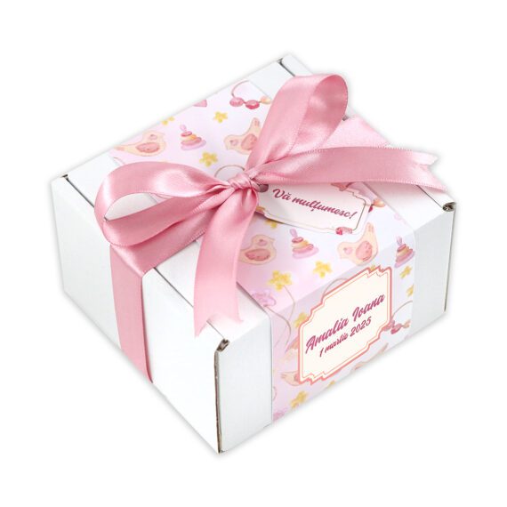 Mărturie cutie mare cu borcan personalizabil - fetiță