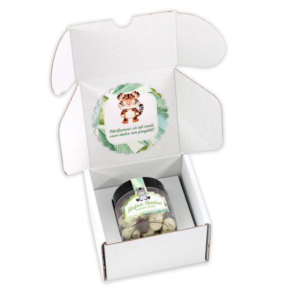 Mărturie cutie mare cu borcan personalizabil - Jungle